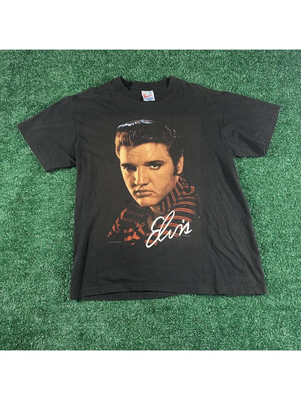 Vintage 1999 Hanes single stitch Elvis Presley black cotton t-shirt size L